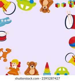 frame of Children's toys. Colorful toy for children. Copy Space. Vector illustration