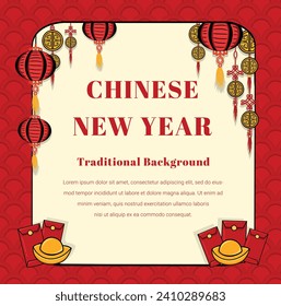 Frame for Chinese New Year, abstract oriental wallpaper, red window inspiration, vector illustration