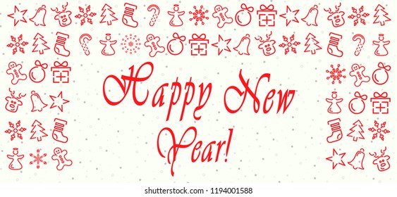 Frame of christmas decoration elements in red color