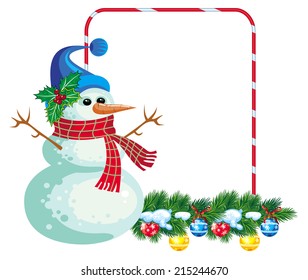 Frame with Christmas garland and snowman suitable for your greetings cards