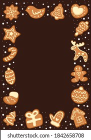 Frame for Christmas. Christmas gingerbread. Vector illustration in flat cartoon style.