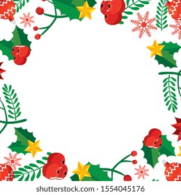 frame christmas with leafs and decoration vector illustration design