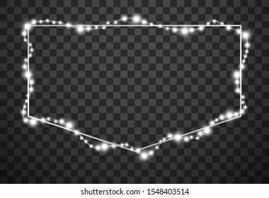Frame with christmas lights isolated on transparent background, vector illustration