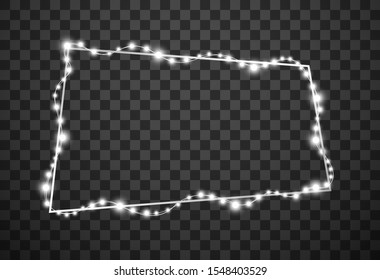 Frame with christmas lights isolated on transparent background, vector illustration