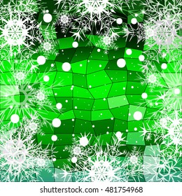 Frame of Christmas snowflakes on a green background with a geometrical pattern. vector illustration. graphic arts and design. a series of images for the new year and Christmas
