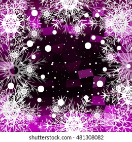 Frame of Christmas snowflakes on pink background with a geometrical pattern. vector illustration. graphic arts and design. a series of images for the new year and Christmas