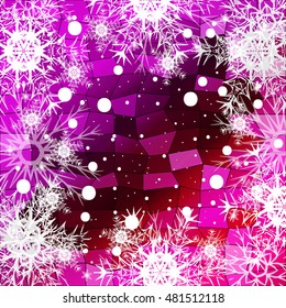 Frame of Christmas snowflakes on pink background with a geometrical pattern. vector illustration. graphic arts and design. a series of images for the new year and Christmas