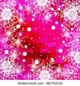 Frame of Christmas snowflakes on pink background with a geometrical pattern. vector illustration. graphic arts and design. a series of images for the new year and Christmas