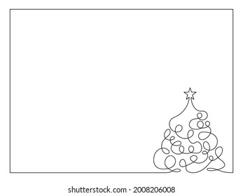 Frame with christmas tree, continuous line. Vector illustration, isolated on white background.