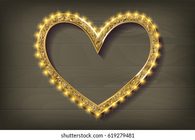 Frame cinema heart on wooden background. Vector illlustration
