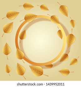 Frame - circle with autumn leaves in motion in a spiral. Colorful illustration for poster, banner, leaflet, flyer. Vector illustration.