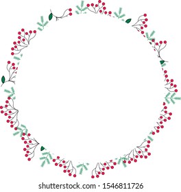 frame circle berries red green Christmas tree