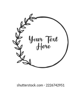 Frame circle hand drawn vintage black line vector. Border frame with leaves drawing vector illustration decor art.