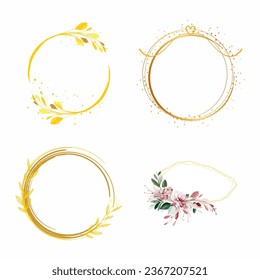Frame circle icon template, simple elegance and beauty floral wedding invitation.