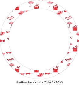 Frame circle with women's accessories and a heart.