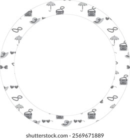 Frame circle with women's accessories and a heart.