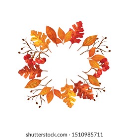 frame circular of autumn leafs and fruits