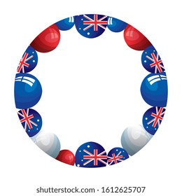 frame circular with balloons helium with flag australia vector illustration design