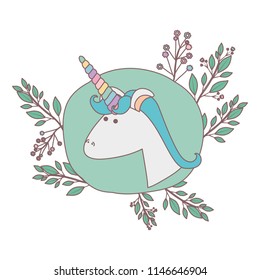 frame circular decorative with unicorn and flowers