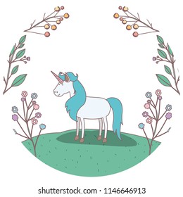 frame circular decorative with unicorn and flowers