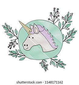 frame circular decorative with unicorn and flowers