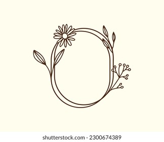 frame circular of flower with branches and leafs line style	
