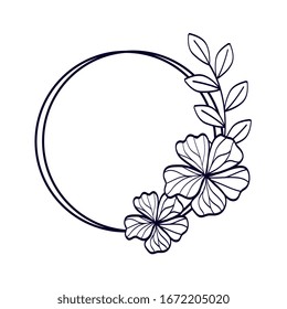 circular de marco de flores con diseño de ilustración vectorial de tipo bifurcación y hojas