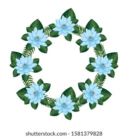 frame circular of flowers with leafs isolated icon vector illustration design
