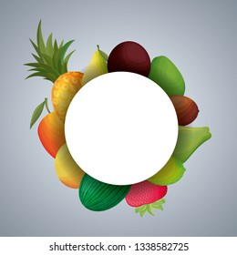 frame circular with fresh fruits