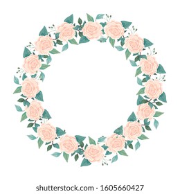 frame circular of roses with branches and leafs vector illustration design