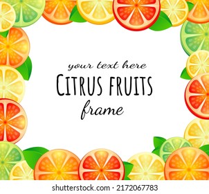 Frame with citrus fruits slices. Mix of lemon, lime, grapefruit and orange.
