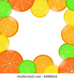 Frame of citrus slices (lemon, grapefruit, lime, orange) eps10