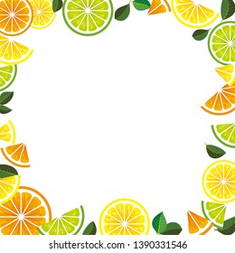 Frame of citrus slices (lemon, lime, orange, grapefruit).