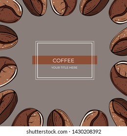 Frame of coffee beans isolated on a grey background with space for text