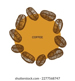 Frame with coffee beans for text, label and logo. Illustration of a set of handmade coffee beans in a sketchy style.Coffee-coloured.Design element.Vector