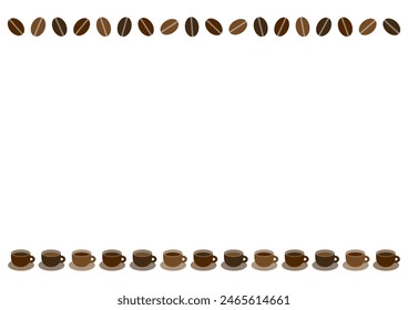 Frame with coffee cup and coffee beans. Vector illustration. Simple and flat design. The blank space in the middle is text space.