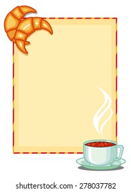 Frame with coffee cup and croissants