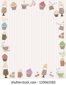 Frame with coffee and cupcakes symbols