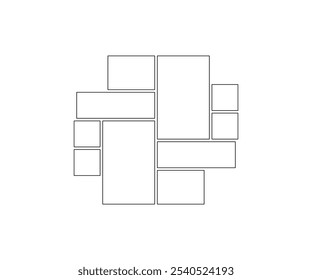 Frame collage from square and rectangle shape for photo, image template line set. Mood board layout, background. Gallery grid, mosaic puzzle border. Vector outline illustration