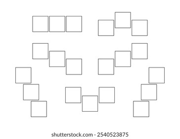 Frame collage from square shape for photo, image template line set. Mood board layout, background. Gallery grid, mosaic puzzle border. Vector outline illustration