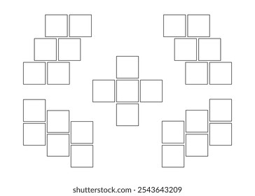 Colagem de quadro da forma quadrada para foto, conjunto de linhas de modelo de imagem. Layout da placa de humor, fundo. Grade de galeria, mosaico quebra-cabeça borda. Ilustração de contorno de vetor