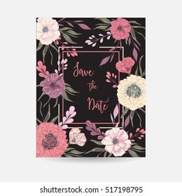Frame with collection decorative floral design elements. Save the date, wedding invitations, baby shower or birthday cards. Vintage hand drawn vector illustration in watercolor style.