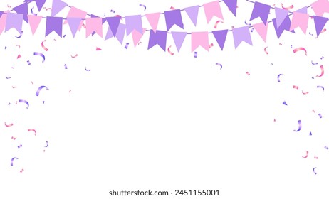 Frame color pastel bunting garland flag and confetti birthday decoration elements, holiday