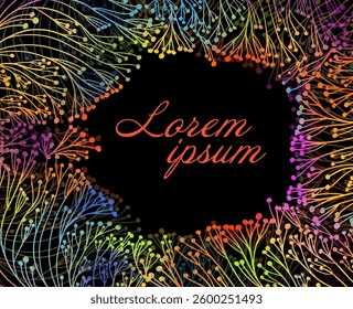 Frame of colored branches. hand drawn. Not AI, Vector illustration.