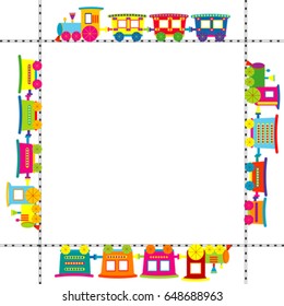 Frame with colored cartoon trains