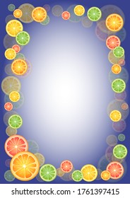 Frame of colored citrus fruits