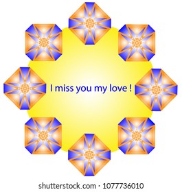 A frame with colored objects in a circle with a love message
