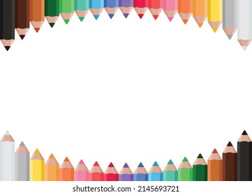 Frame with colored pencils, background for children's announcements, photos, diploma, certificate, coupon. Vector illustration