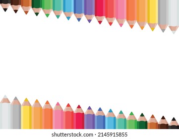 Frame with colored pencils, background for children's announcements, photos, diploma, certificate, coupon. Vector illustration