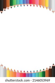 Frame with colored pencils, background for children's announcements, photos, diploma, certificate, coupon. Vector illustration